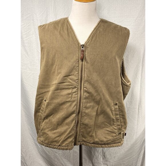 Woolrich Other - Woolrich Sherpa Lined Canvas Work Vest Mens 2XL Khaki Zip Front Outdoor